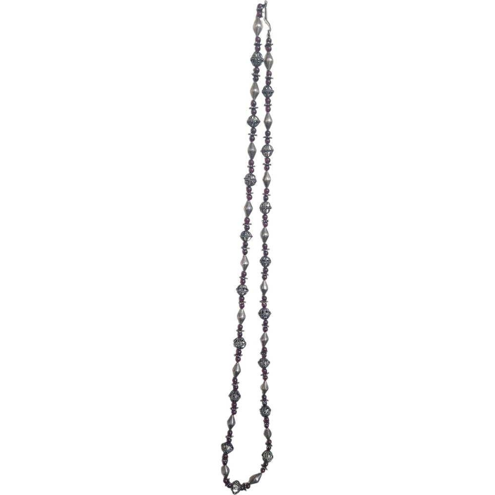 Antique Yemenite Silver Filigree & Garnet Bead Necklace Tribal Middle Eastern